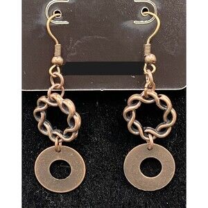 Handmade Woven Circle & Washer Aged Copper Tone Earrings by Neanie-Bot